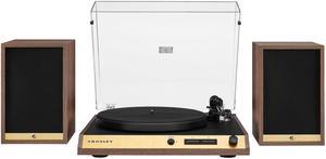 Crosley C72 2-Speed Belt-Drive Bluetooth Turntable Record Player with 80W Speakers and Carbon Fiber Tonearm, Walnut