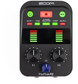 PodTrak P2 Podcast Recorder with 2 USB Mic Inputs, 2 Headphone Outputs, AI Noise Reduction, Tone & COMP Effects, Remote Guest Recording, SD Cards up to 1TB, Battery Powered, & USB-C Powered