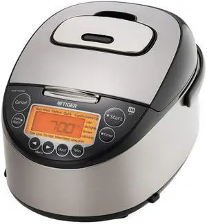 Tiger Corporation JKT-D18U 10-Cup Capacity Induction Heating Electric Rice Cooker with 12 Menu Setting, 24-Hour Keep Warm Setting, Spatula and Measuring Cup (Black and Stainless Steel)