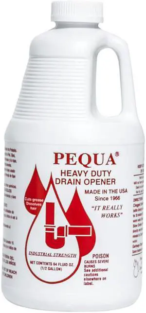 Pequa Industries P-10264, 64 OZ 1/2 Gallon Heavy Duty Drain Opener Non-Acid Fast Acting Non-Polluting