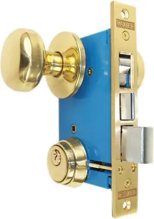 Maxtech RHR (Like Marks 22AC/3-W-RHR) Polished Brass Finish Right Hand Reverse Double Cylinder Iron Gate Ornamental Mortise Lockset with 2-1/2" Backset