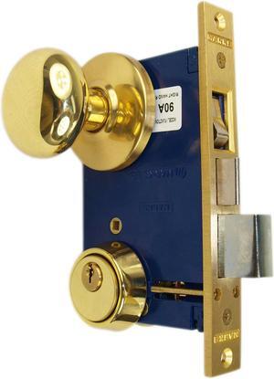 Marks 22AC RHR Polished Brass Finish Right Hand Reverse Double Cylinder Iron Gate Ornamental Mortise Lock Set with 2-1/2" Backset