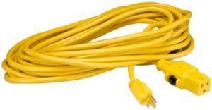Alert Stamping, CS-25A, 25', 16/3 SJTW-A, Round, Yellow Extension Cord, Resetable Circuit Breaker In Female End Of Tap