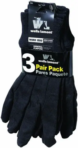 Wells Lamont 508LF Men's Poly Cotton Blend, Gardening Brown Jersey Gloves with Straight Thumb, Large, 3-Pairs