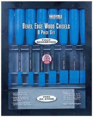 Timberline Betts Tools, 3370 8010, Bevel Edge Wood Chisels, 8 Piece set, In Display Case, Free Oil Stone