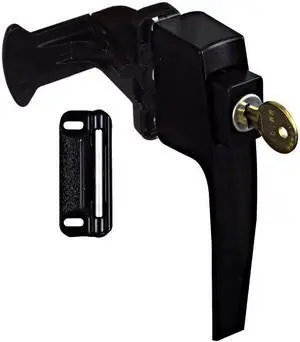 NATIONAL, N178-418, Black, Keyed Push Button Latches 1-3/4" Hole Spacing, For Wood Or Metal Screen & Storm Doors, Straight Handle