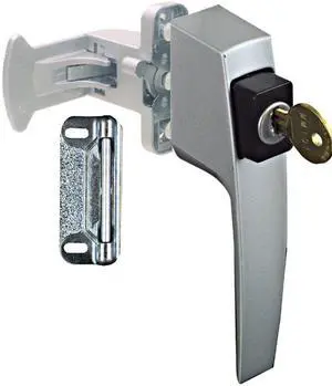 NATIONAL, N178-426, Silver, Keyed Push Button Latches 1-3/4" Hole Spacing, For Wood Or Metal Screen & Storm Doors, Straight Handle