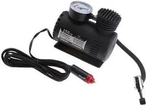 Pit Lane, 12VAC250, DC 12 Volts Mini Air Compressor With Air Pressure Gauge, 250 PSI