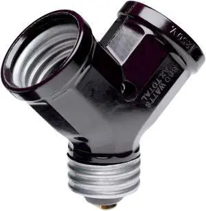 Pass & Seymour, 128, 15A, 125V, 600W, Single Lamp Holder to Twin Adapter Easy Converting Adapter