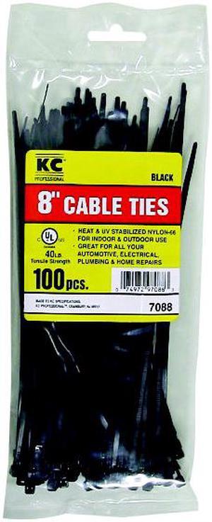 KC Professional, 97088, 100 Pack, 8" Black Cable Tie, Nylon, 40 LB Tensile Strength