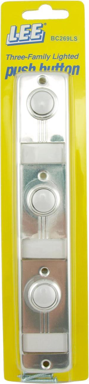 Lee Electric, BC269LS, Silver, Wired Triple Lighted Push Button With Name Plate, 7-9/16" X1-3/8" For Bell