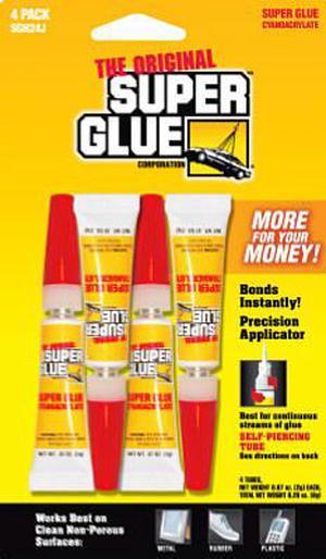 Super Glue Corp., SGH24J, 4 Pack, 2 Grams Super Glue, Instantly Bonds Metal