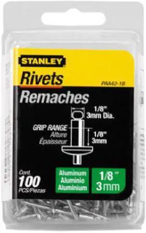 Stanley, PAA42W, 25 Pack,1/8" x 1/8", White, Aluminum Rivets