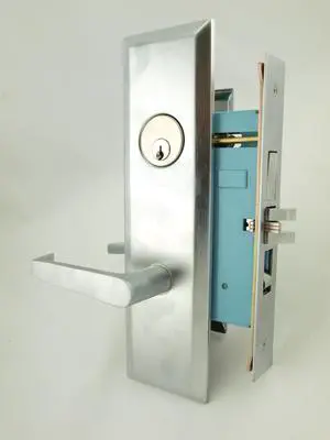 Maxtech (Marks New Yorker 7NY92A/26D Like) 1033BFL26DL Left Hand Heavy Duty Satin Chrome Mortise Entry Screwless Lever Lockset Thru Bolted, 2-3/4" Lock Set