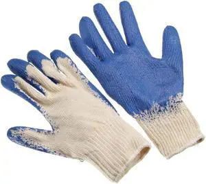 Tuff Stuff, GLV9627, 10 Pair Pack, Heavy Blue Plastic Dipped Palm Cotton Glove 24.5CM