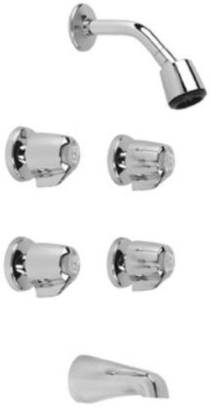 Gerber, 46-430, Four Handle 6" Center ADA Metal Handles, Compression, Tub / Shower Faucet, IPS/Sweat, Sliding Escutcheon Chrome