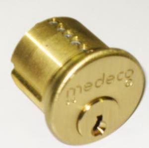 Medeco, 10-0500, Satin Brass, Solid Brass Replacement 1-1/4" Mortise Cylinder with Yale Standard Cam, HIGH SECURITY