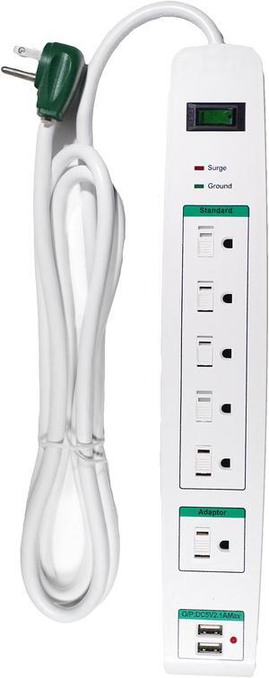 Go Green Power GG-16326USB 6 Outlet Surge Protector with 2 USB Ports and 6' Foot Extension Cord Features Child Outlet Safety Covers