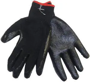 Tuff Stuff, GLV9635, 10 Pair Pack, Heavy Black Plastic Dipped Palm Cotton Glove