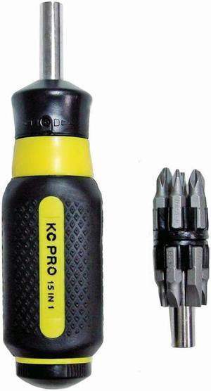 KC PROFESSIONAL Contractor Quality 15-in-1 Ratcheting Screwdriver, Tri Angle Soft Grip Handle