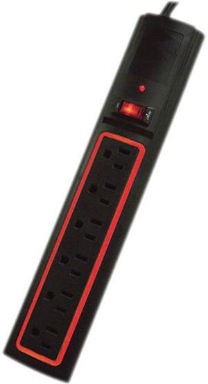 Power Play Products PPP, PP-56223D-RB, Black, 6 Outlet Daylite Surge Protector With 3' Cord, 1200 Joules