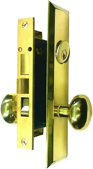 Em-D-Kay (Marks 114A/3 Like) 5114AR Polished Brass Right Hand Heavy Duty Mortise Entry Lockset, Screwless Knobs Thru Bolted Lock Set