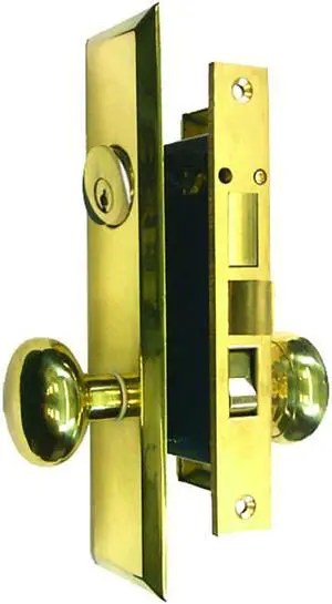 Em-D-Kay (Marks 114A/3 Like) 5114AL Polished Brass Left Hand Heavy Duty Mortise Entry Lockset, Screwless Knobs Thru Bolted Lock Set