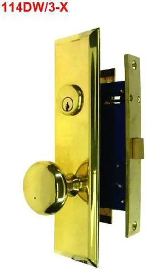 Maxtech(Like Marks 114DW/3-X),Polished Brass, Wide Face Plate,Right Hand,Heavy Duty Mortise Lock Knob Vestibule Function Always Locked Storeroom Latch Only Lockset, Screwless Knob Thru Bolted Lock Set