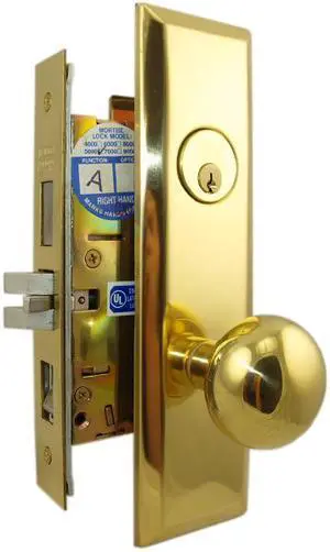 Marks Steel Body Grade 1 5NY10A/3 New Yorker Series, Polished Brass Right Hand Entrance Mortise Lock Set, Screwless Knobs Thru-Bolted Lockset
