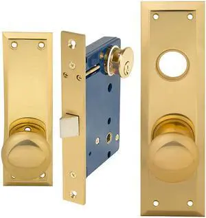 Em-D-Kay (Marks 91DW/3 Like) 5100DWR Polished Brass Right Hand Heavy Duty Mortise Lock Knob Vestibule Function Always Locked Storeroom Latch Only Lockset, Surface Mounted Screw-on Knobs Lock Set