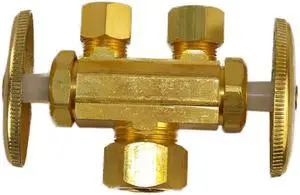 Wal-Rich 4220604 5/8"OD x 3/8"OD x 1/4"OD Compression Dual Shut Off Valve Stop Lead Free