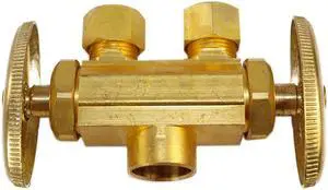 Wal Rich 4220804 1/2"SWT x 3/8"OD x 1/4"OD Sweat & Compression Dual Shut Off Valve Stop Lead Free