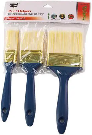 Tusa 020-109 Paint Helpers 3 Piece Plastic Handle Brush Set, 1", 2", 3"