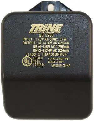 Trine 5205 Black AC Plug In Type Tri Volt Transformer 120 Volt Primary AC 60HZ
