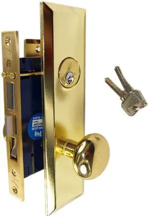 Gotham (Marks 114A/3 Like) 9900LAK Polished Brass Left Hand Heavy Duty Mortise Entry Lockset, Screwless Knobs Thru Bolted Lock Set