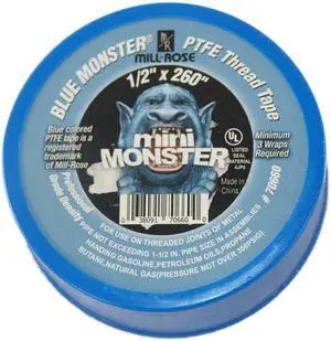 MILL-ROSE, 70660, 1/2" x 260" Blue Monster PTFE Thread Seal Tape, Plumbers Teflon Tape