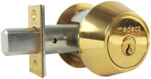 Medeco 11-0102-05-00 Bright Brass, Double Cylinder Tubular Deadlock Deadbolt Key On Both Sides 2-3/8" Backset, 00 Keyway HIGH SECURITY