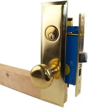 Maxtech Metro Version (Like Marks 114A/3) 1033BML Polished Brass US3 Left Hand Apartment Mortise Entry Lockset, self-Adjusting spindles with Screwless Knobs Thru Bolted Lock Set