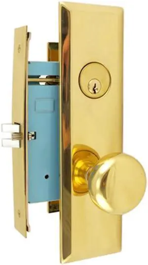 Maxtech (Marks New Yorker 7NY10DW/3 Like) Brass Right Hand Heavy Duty Mortise Lock Knob Vestibule Function Always Locked Storeroom Latch Only 2-3/4" Lock Set, Screwless Knobs Thru Bolted Lock Set
