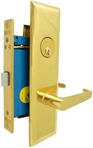 Maxtech (Like Marks Metro 116DW/3) Polished Brass, Right Hand, Heavy Duty Mortise Lock Lever Vestibule Function Always Locked Storeroom Latch Only 2-1/2" Lock Set, Screwless Lever Thru Bolted Lockset