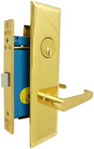Maxtech (Like Marks Metro 116DW/3-X) Polished Brass Wide Face Plate Right Hand Heavy Duty Mortise Lock Lever Always Locked Storeroom Latch Only 2-1/2" Lock Set Screwless Lever Thru Bolted Lockset