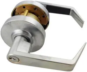 Maxtech, LKLE13014-26D, Satin Chrome US26D, Always Locked Vestibule Storeroom Grade 2 Commercial Cylindrical ADA Angled Lever Lockset
