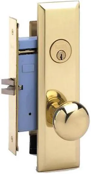 Marks New Yorker 7NY10DW/3, Polished Brass Right Hand Mortise Lock Knob Vestibule Function Always Locked Storeroom Latch Only 2-3/4" Lock Set, Screwless Knobs Thru Bolted Lockset