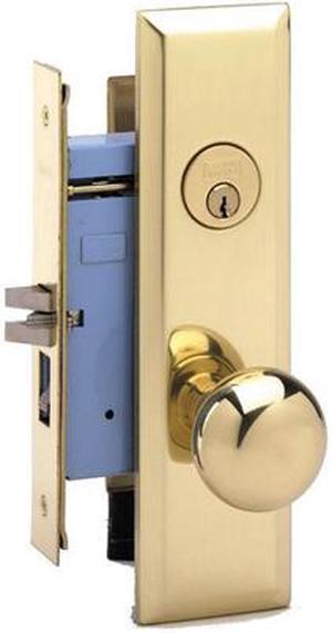 Marks New Yorker 7NY10D/3, Polished Brass Right Hand Mortise Lock Knob, Office Vestibule, Classroom, Latch and Rocker (No Bolt) 2-3/4" Lock Set, Screwless Knobs Thru Bolted Lockset