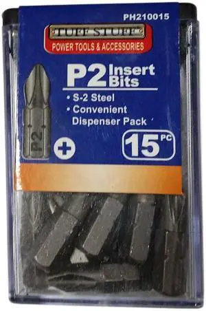 Tuff Stuff PH210015 Pack Of 15 S-2 Steel Phillips #2 Insert Bits x 1" Long With A Clear Plastic Dispencer.