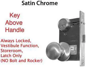 Marks 22DW/26D-W-LHR Satin Chrome Left Hand Ornamental Knobe Rose Mortise Lockset Knob Vestibule Function Always Locked Storeroom Lock Set Iron Gate Door Latch Only - Single Cylinder (NO Thumb Turn)