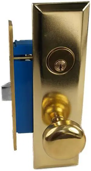 Maxtech (Like Marks 114A/3) 1033BR Polished Brass Right Hand Heavy Duty Mortise Entry Lockset, Screwless Knobs Thru Bolted Lock Set