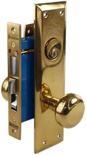 Maxtech (Like Marks 91A/3) 1033AR Polished Brass Right Hand Heavy Duty Mortise Entry Lockset, Surface Mounted Screw-on Knobs Lock Set