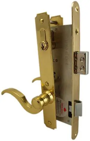 Ultra Hardware, 44625, Brass, Left Hand, Single Cylinder Mortise Entry Lever Handle Plate Trim Set, Narrow Style Storm Door Lockset with 1-3/4" Backset Lock Set