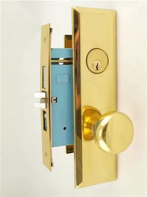 Maxtech (Marks New Yorker 7NY10A/3 Like) 1033BFR Polished Brass Right Hand Heavy Duty Mortise Entry Lockset Screwless Knobs Thru-Bolted, 2-3/4" Lock Set
